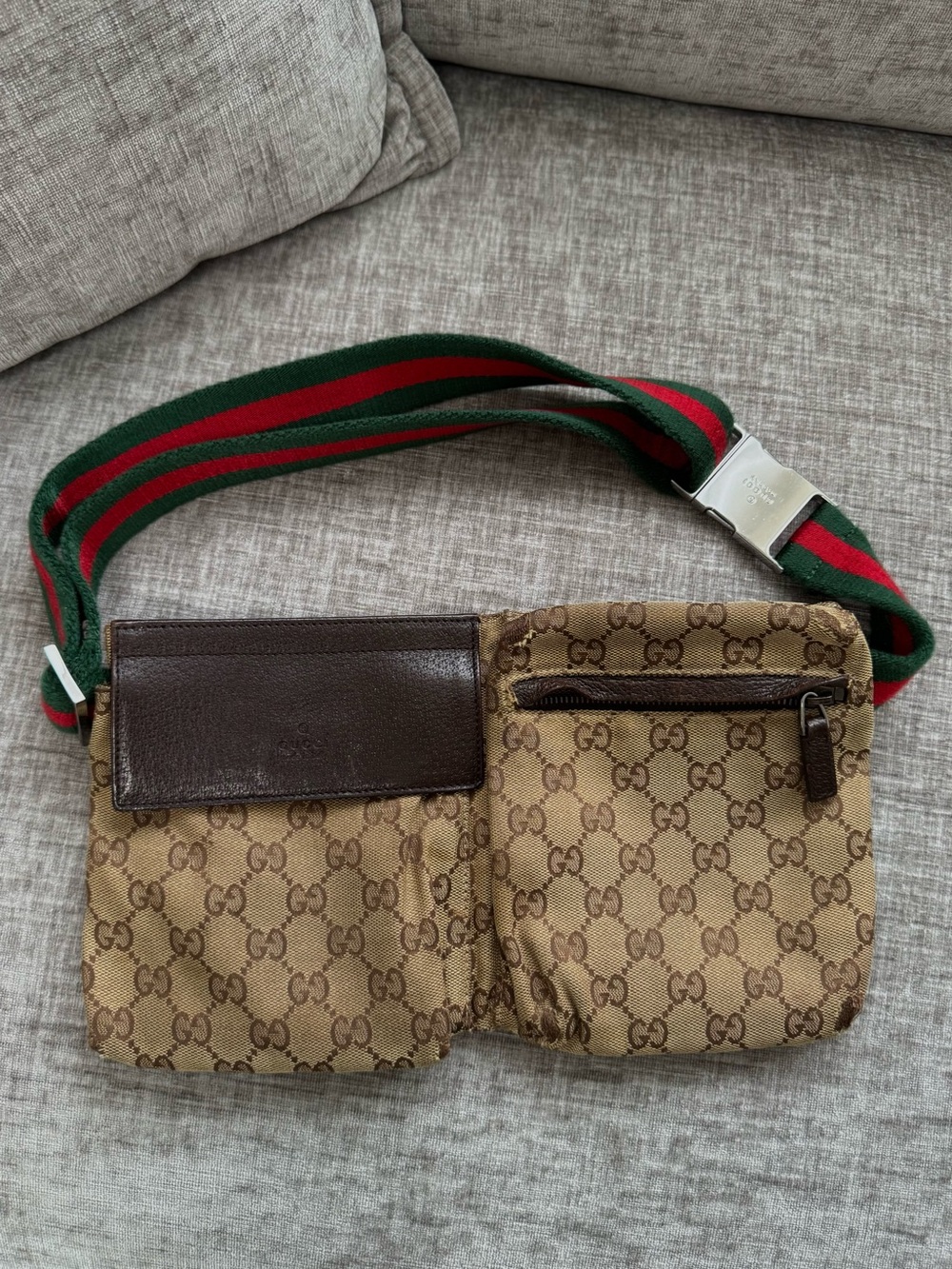 Authentic Vintage Y2K Gucci GG Monogram Web Belt Bag Waist Bag 28566
